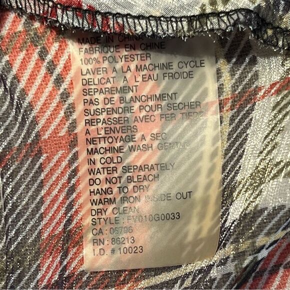 Tristan Sheer Red Black Green Gold and Grey Plaid Wrap FrontTie Blouse Size XS - Picture 13 of 13